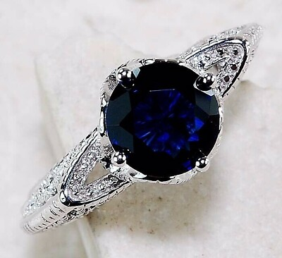 #ad 2CT Blue Sapphire amp; Topaz 925 Solid Sterling Silver Ring Sz 7 IB1 4 $33.99