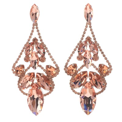 #ad Rose Gold Tone Large Crystal Rhinestone Chandelier Post Earrings ESE3003 PCH $16.99