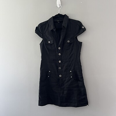 #ad Vintage Y2K Guess Black Linen Mini Dress Short Sleeve Size Medium $30.00
