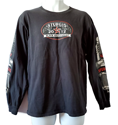 #ad Sturgis Mens Black Long Sleeve Shirt Crew Neck Black Hills Rally Bike Sz M $10.90