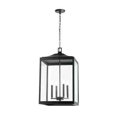 #ad HDC Havenridge 4 Light Matte Black Outdoor Chandelier with Clear Glass 1 Pack $159.99