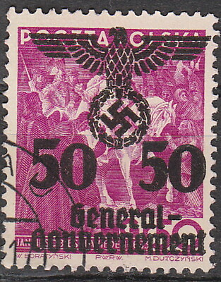 #ad Stamp Germany Poland General Gov#x27;t Mi 024 1940 WWII Fascism War Occupation Used $3.95