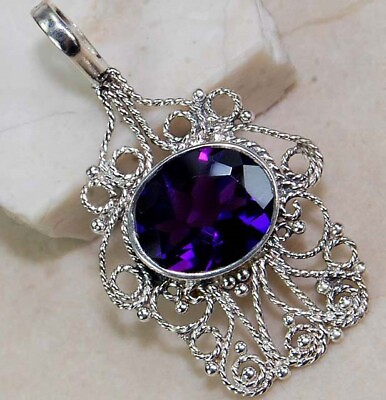 #ad 5CT Natural Amethyst 925 Solid Sterling Silver Filigree Pendant Jewelry NW17 5 $26.99