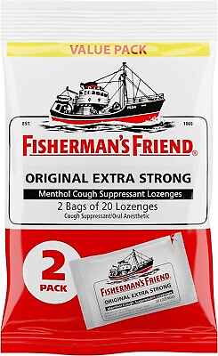 #ad 5PK Fishermans Friend EXTRA STRONG Menthol Cough Suppressant 40 Lozenges Ea. Bag $18.99