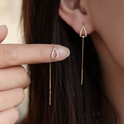 #ad Waterdrop Tassel Crystal Earrings Drop Dangle Ear Threader Women Wedding Jewelry GBP 2.37