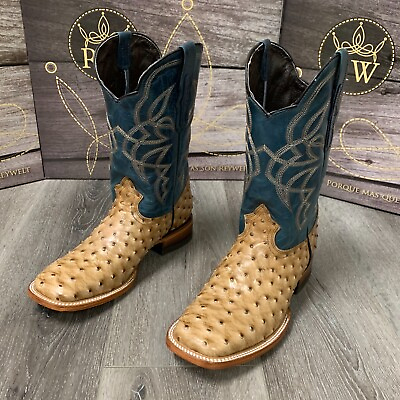 #ad MEN#x27;S BROWN OSTRICH QUILL LEATHER WESTERN RODEO EXOTIC COWBOY SQUARE TOE BOTAS $119.99