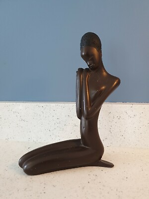 #ad Modern Art Ceramic Black African Woman Nude Signed Decorative Statue Figurine $99.95