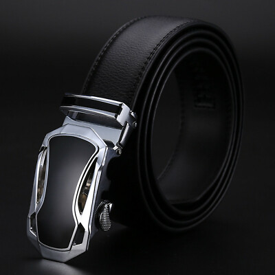 #ad Fashion Men#x27;s Leather Belt Automatic Buckle Belts Ratchet Strap Jeans Dress Gift $12.99