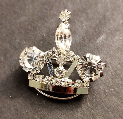 #ad Vintage Brooch American with Crystals Shaped Crown #x27;60 Vtg Crown Derby $23.42