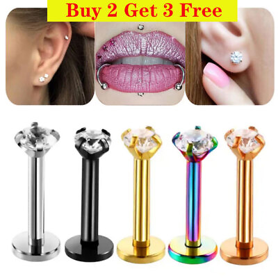 #ad Surgical Stainless Steel Silver Round CZ Crystal Screw Back Stud Earrings US $6.53