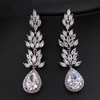 #ad Three Layer Dangle Earrings Cubic Zircon Charm Earring White Crystal Ear Jewelry $26.16