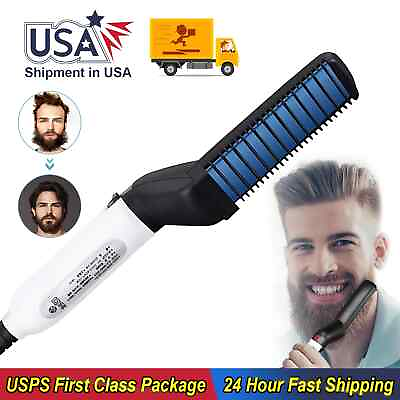 #ad US Hair Straightener For Men Multifunctional Curling Electric Brush Beard Comb $6.99