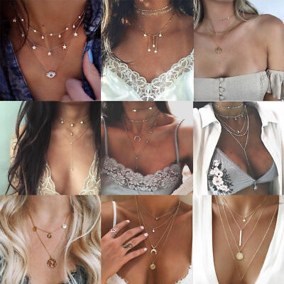 #ad Women Fashion Multi layer Clavicle Pendant Charm Choker Chain Necklace Jewelry $1.39