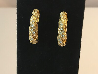 #ad Vintage SWAROVSKI CRYSTAL ELEMENTS 23kt GOLD PLATED Pierced EARRINGS 1993 $110.00