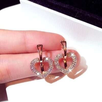 #ad 18K Gold Plated Silver Heart Cut Certified Moissanite Women Drop Dangle Earring $135.67