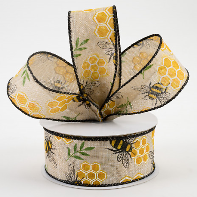 #ad Honeycomb Bee on Natural Ribbon 1.5quot; x 10 yards $11.95