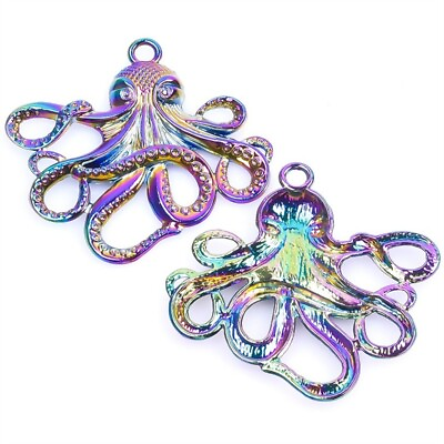 #ad 10Pcs Rainbow Tibetan Silver Octopus Pendant Bead 57x55mm DIY Jewellery Necklace $16.15
