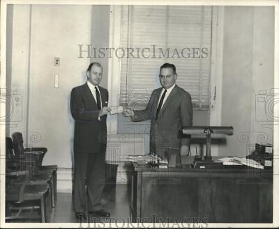#ad 1957 Press Photo Gus W. Herrman and Edwin A. Leland Jr customs field workers $19.99