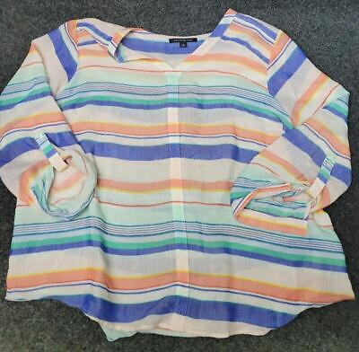 #ad Zac Rachel Shirt Womens 3X Blue Orange Pullover Striped Casual Work Office H5 $10.49