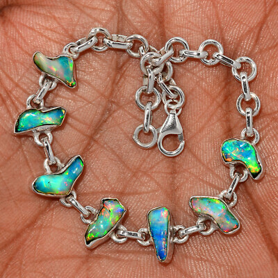 #ad 12g Natural Ethiopian Opal Rough 925 Sterling Silver Bracelet Jewelry SB17305 $69.99