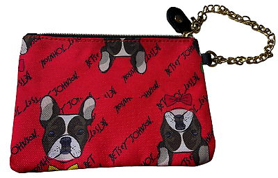 #ad BETSEY JOHNSON RED BOSTON TERRIERS BOW TIES WRISTLET CHAIN ZIP CLOSE LINED $22.00