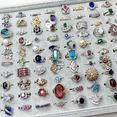 #ad Wholesale Women Colorful Crystal Mixed Rings Bulk Finger Band Ring Jewelry Lot $25.49