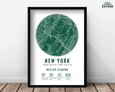 #ad New York Jets MetLife Stadium Minimalist Map Print Poster NFL Sport Gift NY $59.99