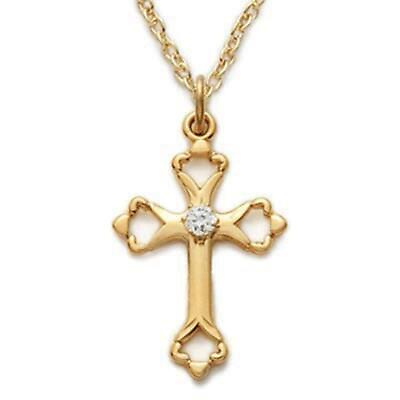 #ad Gold Tone Sterling Silver Curved Cross Features 18in Long Chain $79.99