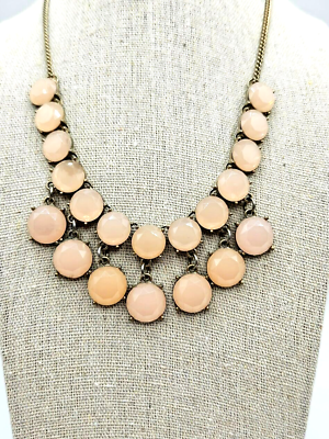 #ad Pink Rose Faceted Bib Necklace Silver Toned Chunky Double Row Statement 18quot; $21.97