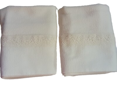 #ad 2 Cream Color Heavy Flannel PillowCases W Soft Cream Lace. 18 X 30 Stan queen $13.50