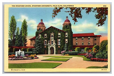 #ad Palo Alto CA Stanford University The Stanford Union #432 Linen Postcard $5.94