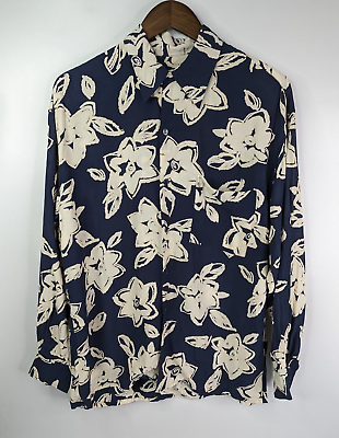 #ad EQUIPMENT Shirt Floral Button Up Blouse Long Sleeves Navy Size Medium $49.99