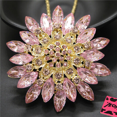 #ad New Fashion Women Gorgeous Pink Sunflower Lady Crystal Pendant Chain Necklace $3.86