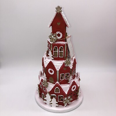 #ad Gingerbread Cookie 16” Tower Castle House Red amp; White Light Up LED Christmas $68.95