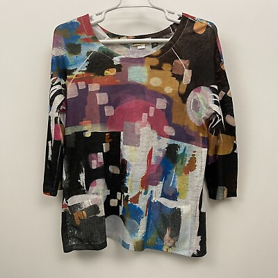 #ad Impulse Women Painted Canvas Sequin Pocket Knit Top Size L Multicolor 3 4 Sleeve $33.96
