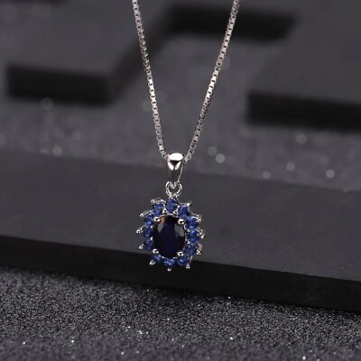 #ad Natural Blue Sapphire Gemstones 925 Sterling Silver Pendant Necklace for Women $49.99