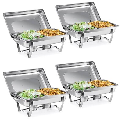 #ad 4 Pack Catering Stainless Steel Chafer Chafing Dish Sets 8qt Buffet Pans 8holder $70.00