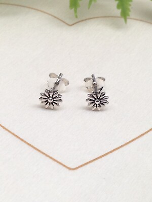 #ad Silver Tiny Plain Flower Stud Earrings 925 Sterling Silver Post Stud Dainty 5mm $16.99