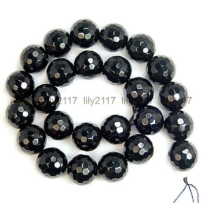 #ad Natural 14mm Black Onyx Agate Faceted Gemstone Round Loose Beads 15quot; AA $6.29