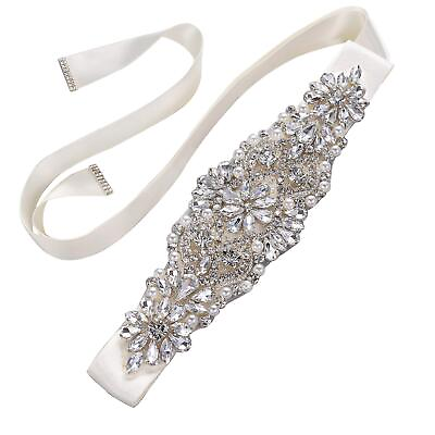 #ad Silver Beads Rhinestone Wedding Bridal Belt Sash With Cream Ribbon For Brides... $30.15