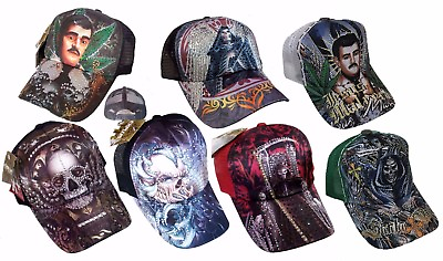 #ad TATTOO Santa Muerte Skull Malverde Scout Rhinestone Trucker Mesh Fashion Cap Hat $14.99