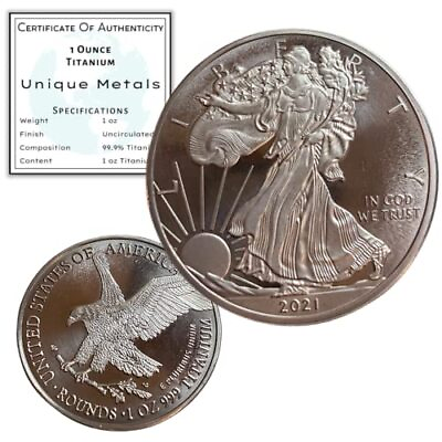 #ad 1 Ounce OZ 999 Fine Solid Titanium Walking Liberty Eagle Round Coin Ingot Bul... $24.31