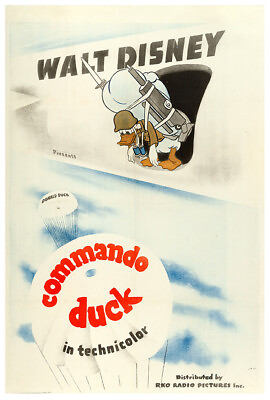 #ad Commando Duck Donald Duck WW2 1944 Walt Disney Cartoon Movie Poster $14.99