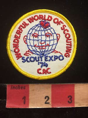 #ad Vtg 1974 CAC SCOUT EXPO Head Globe Earth BSA Wonderful World Scouting Patch 87N9 $4.50