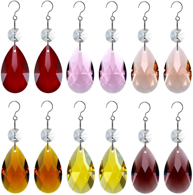 #ad 12Pcs Glass Crystal Chandelier Prisms Teardrop Rainbow Hanging Crystals Suncatc $22.40