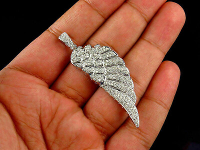 #ad Attractive White Round Lab Created Gemstone Angel Wing Design Handmade Pendant $160.00