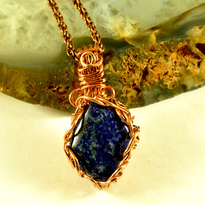 #ad Lapis Lazuli Crystal Pendant Copper Wire Wrapped Authentic Gemstone Jewelry $30.00