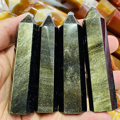#ad 80g Natural Gold Obsidian Quartz Crystal Obelisk Wand Tower Healing Reiki 1pc $10.91