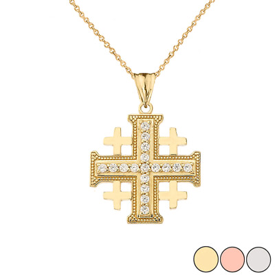 #ad Solid Gold Crusaders Cross Pendant Necklace In Yellow White Rose $189.99