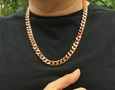 #ad Pure Solid Copper Cuban Chain Necklace Curb Link Rider Arthritis Necklace $26.95